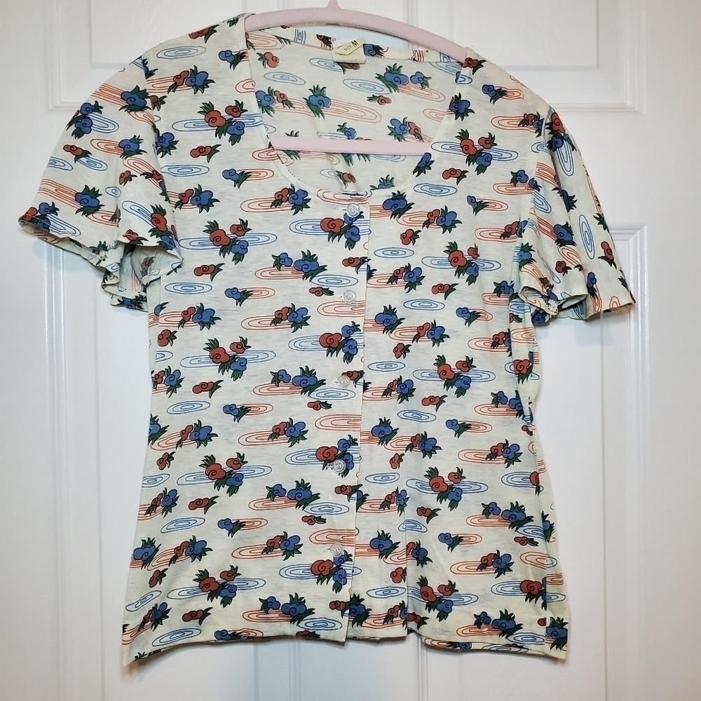Vtg 60s Jantzen Label 4 Jrs Button Down Floral Shirt Sz Med